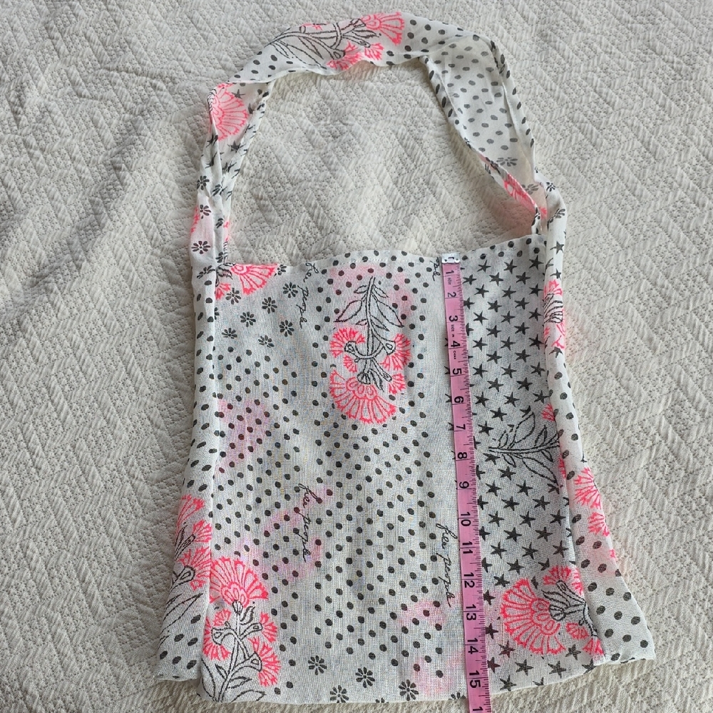 Free People Reusable Floral Print Cotton Shoulder Bag in Pink White Black Dots